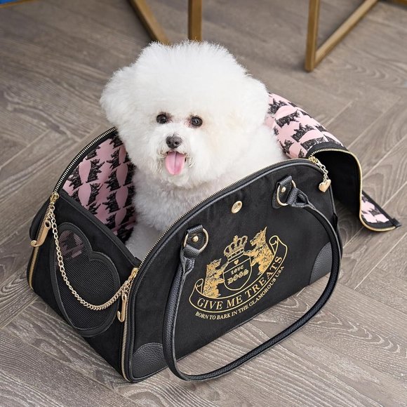 Juicy Couture Pet Carrier Crown Black Faux Suede Small Dog Cat Carrier 10 lbs. - Picture 6 of 15